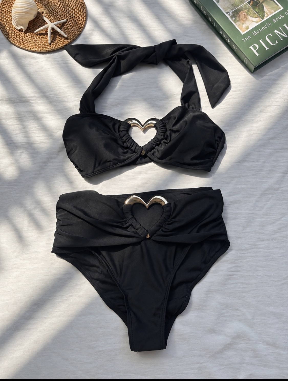 Black Heart Gold Bikini Set