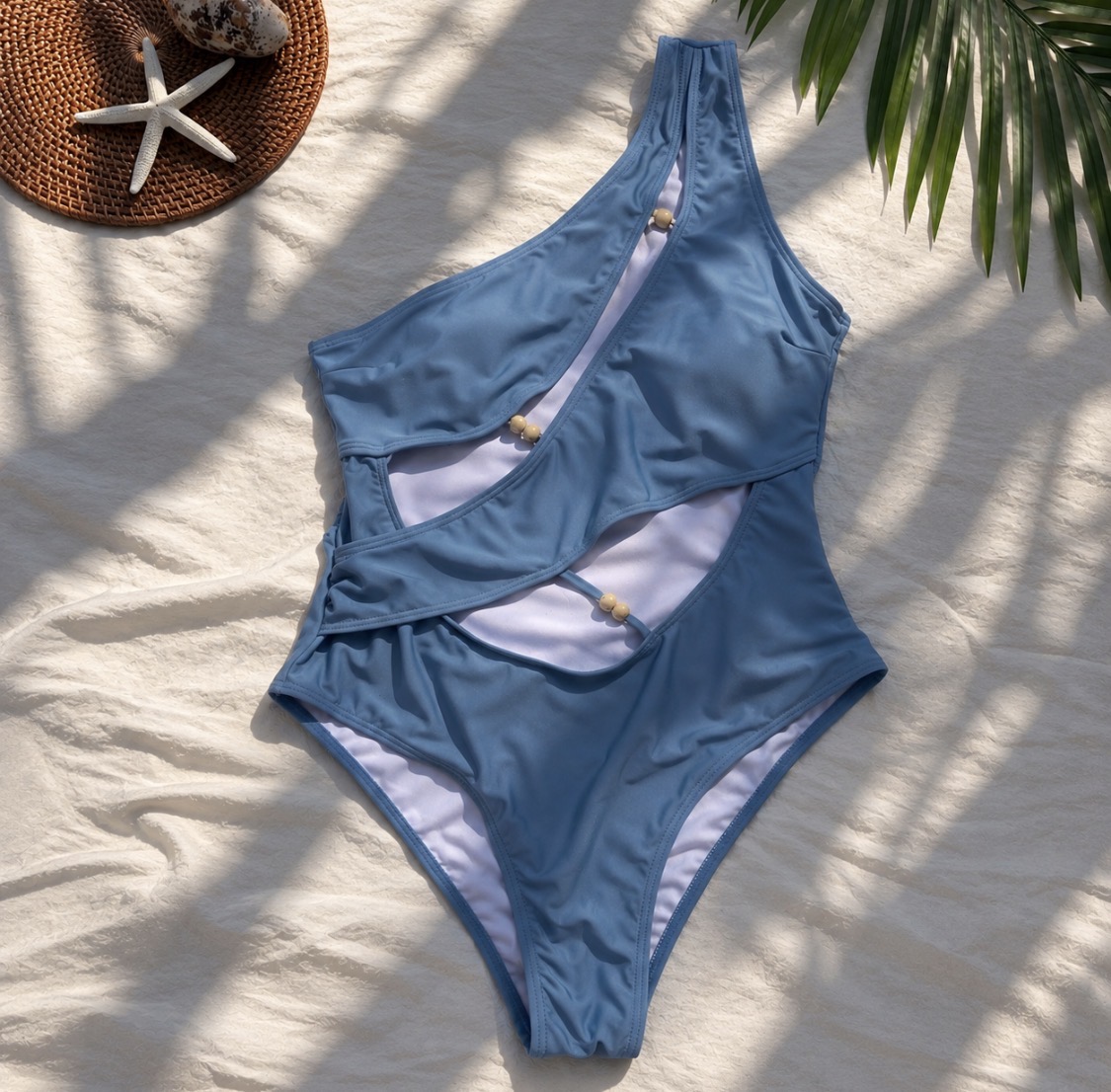 Powder Blue Ruffle One-Piece front
